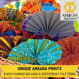 African Handfan | Genuine Leather and African Fabric | 11.5" | 1 Fan