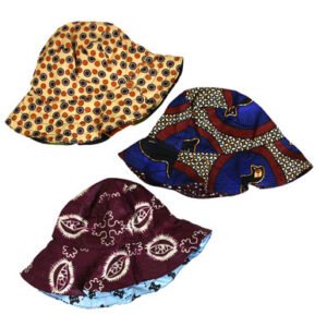 SET OF 3 REVERSIBLE AFRICAN PRINT HATS - ASSORTED PRINTS (C-H457S)