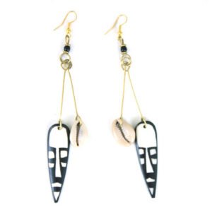 AFRICAN BONE MASK & COWRIE EARRINGS (J-E667)