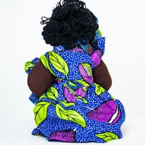 African Doll Mama with Baby - Blue