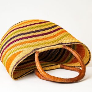 African Colorful Hand Woven Raffia Basket Bag from Ghana - Beach Bag